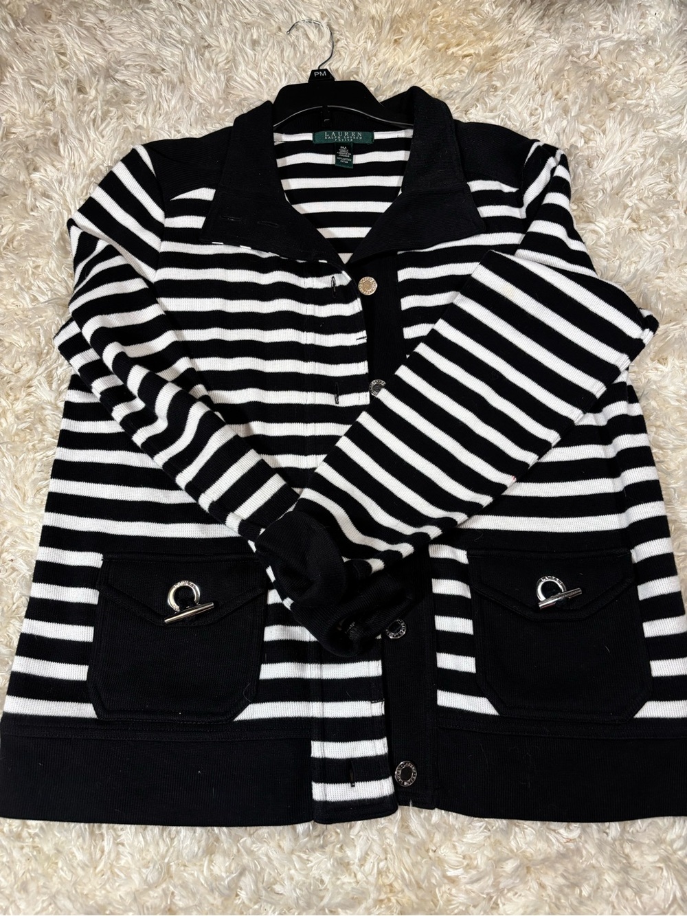 Ralph Lauren Black & White Striped Knit Blazer-PM